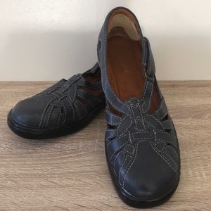 Auditions leather navy blue flats mules sz 8N